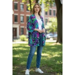 VINTAGE COLE OF CALIFORNIA PURPLE/GREEN/RED NYLON SWIM COVER-UP Pockets